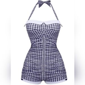 Vintage Navy and white checked swimwear